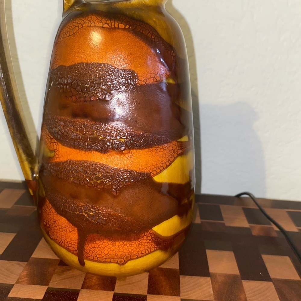 Vintage Royal Haeger Earth Wrap Lava Drip Glaze MCM Art Deco Brown Pitcher 9”H - Picture 4 of 10